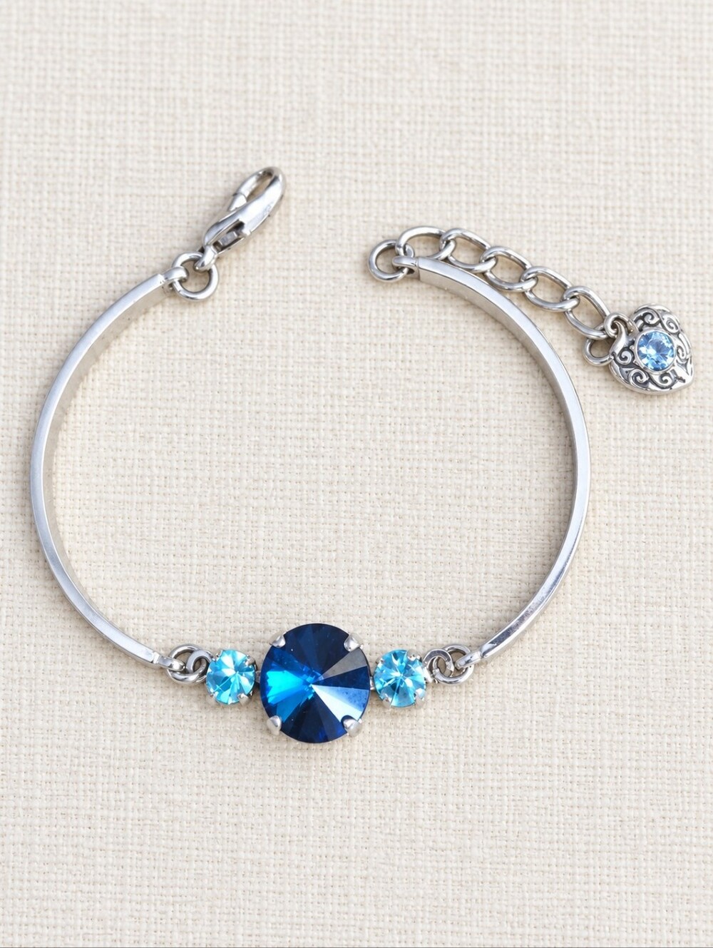 Rhodium Bar Bracelet with Blue Crystals - Hand Crafted